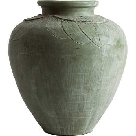 Jarre terracotta verte finition vieillie style contemporain - Vert patiné effet vieilli (1/2)