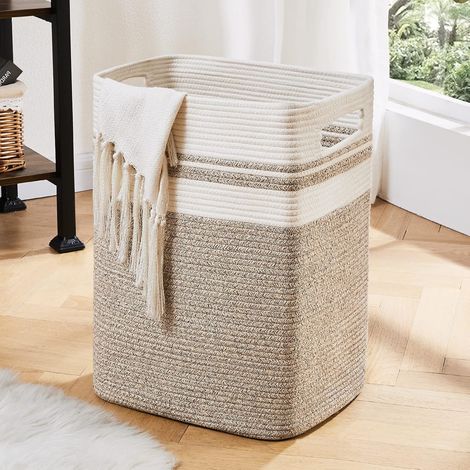 Panier à linge – Grand panier de rangement pliable en coton avec poignées, panier décoratif pour couverture, salon, jouets, oreillers, vêtements – 40,6 x 33 x 55,9 cm, jaune panaché (1/5)
