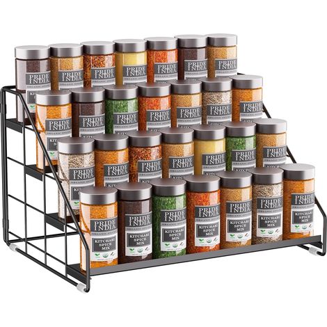 4 étagères épices rack organisateur, 1 paquet métal épices rack organisateur pour le cabinet, étagère épices réglable à couches pour la cuisine comptoir organisation de garde-manger (Noir) (1/2)