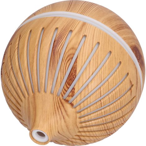 Diffuseur d'huiles essentielles 180ml, bois ajouré, veilleuse d'ambiance, humidificateur USB, motif bois clair. (1/5)