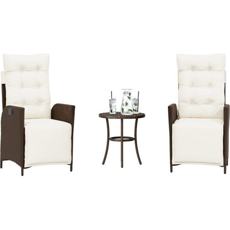 3-tlg. Bistro-Set mit Kissen Braun Poly Rattan (1/5)