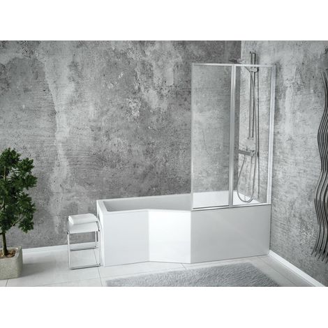 Baignoire bain douche gauche avec pare baignoire 2 volets + tablier de baignoire blanc INTEGRA 150x75 (1/3)