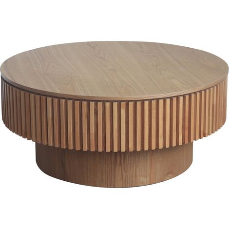 Mesa de centro redonda con almacenaje 75 cm color madera natural (1/5)