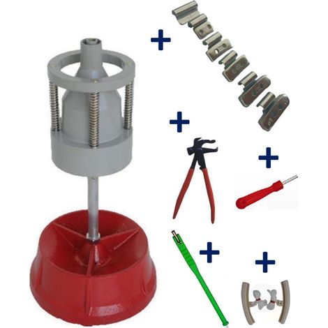 Equilibreuse de Roue Manuelle + 150 Masses à Frapper Jante Alu 5-30g + Tire Valve + Démonte Obus + Pince + 2 Protèges Jante
