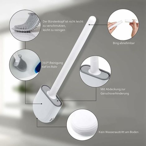 Set di 2 scopini per WC in silicone con supporto, scopino per WC profondo, scopino per WC con lungo manico in plastica antiscivolo e setole flessibili, scopino per WC con supporto ad asciugatura rapid (1/3)
