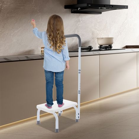 Trittstufe mit höhenverstellbarem Griff, Trittstufe für Senioren, Badstufe mit Haltegriff, max. Belastung 136 kg, weiß, schönes Aussehen (1/5)