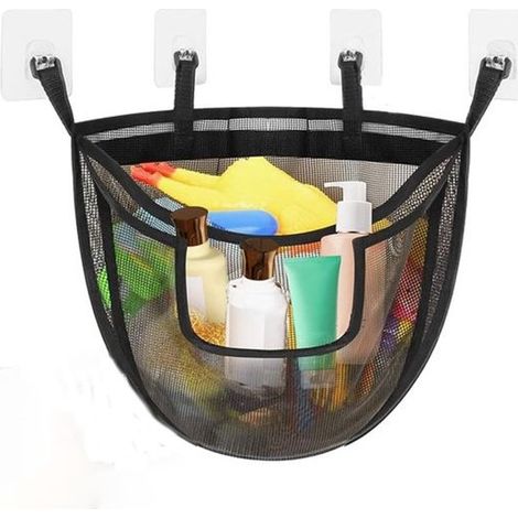 Aufbewahrung für Badespielzeug – Babybadewannen-Organizer – Ordnung im Badezimmer – Schnelltrocknendes Netzgewebe – 36 x 46 cm – Schwarz (1/5)