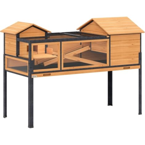 Casa para tortugas, recinto para animales pequeños, 2 habitaciones, 2 plantas, ventanas, rampas, accesorios, madera, acero, amarillo, en el lugar (1/5)