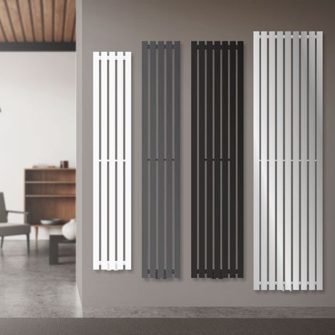 ECD Germany Radiador de Panel Stella 480 x 1400 mm  Antracita Incluye Termostato, Calefactor Plano Monocapa Vertical Calentador para Baño Diseño Moderno con Juego de Conexión Central de Pared (1/5)