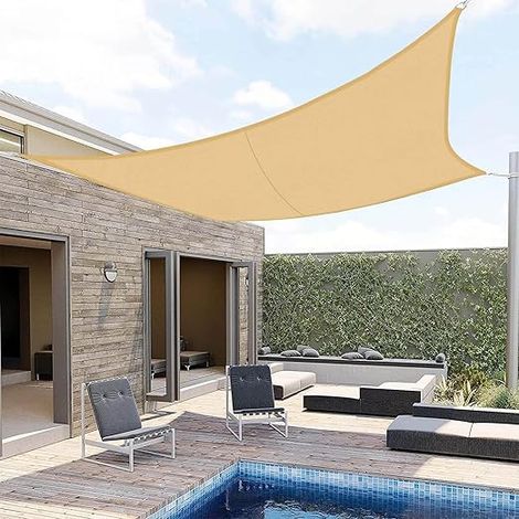 Voile d'ombrage Rectangulaire 3x4m Imperméable Toile Ombrage UV Protection pour Patio Jardin, Terrasse,Extérieur, Balcon,Sable