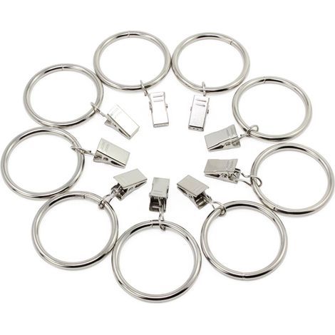 20 Pieces Curtain Rings with Clip, 38mm Inner Diameter (Silver) Stainless Steel Curtain Hanging Rings with Clips for Curtain Photos Decoration (1/5)
