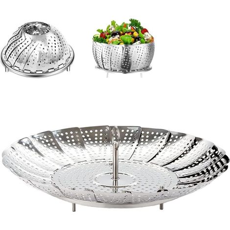 Panier Vapeur Inox, 9'' Cuit Vapeur Inoxydable pour Autocuiseur, Panier pour Cuire à la Vapeur, Fleur Marguerite Cuisson Vapeur, Pliable Vegetable Steamer Accessoire (1/5)