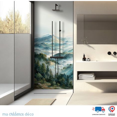 Panneau de douche : Collines dans la brume - Couleur bleu roi - Alu composite - 90 - 245 (1/3)