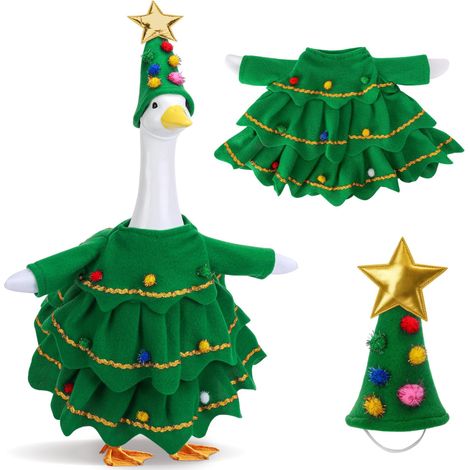 Weihnachtsganskostüm mit Tannenbaummuster, 58 cm große Außendekoration für Rasen oder Veranda, ideal für die festliche Jahreszeit im Garten. (1/5)