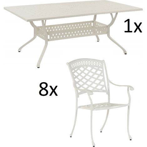 Inko 9-teilige Sitzgruppe Alu-Guss weiß Tisch 215x107x74 cm cm mit 8 Sesseln Tisch 215x107 cm mit 8x Sessel Urban (1/2)