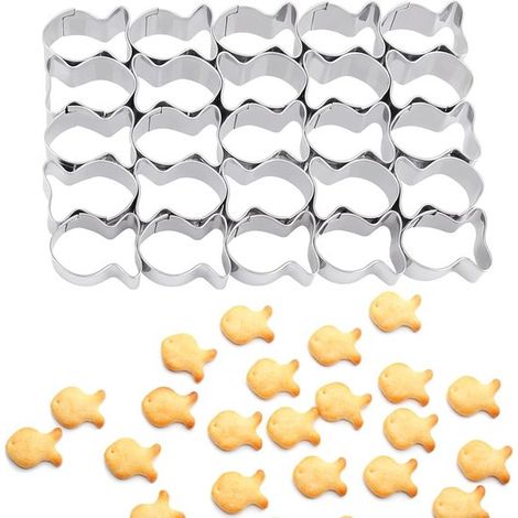 Teglia da forno a forma di pesce con 25 cavità, 25 scomparti a forma di pesce, mini stampo per pasta in acciaio inox con rivestimento antiaderente, mini tortine di pesce, piccola teglia da forno (1/5)