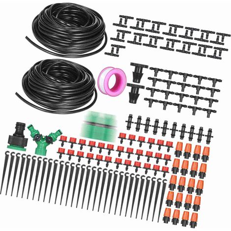 Kit d'irrigation goutte-à-goutte pour plantes, système d'arrosage DIY avec buses, brumisateurs, goutteurs et tuyau de 30 mètres pour jardin, pelouse et terrasse (1/5)