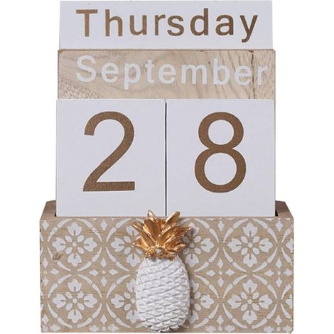 Calendrier perpétuel en bois, bloc de bois vintage, accessoire de bureau, blocs de dates et de mois, pour la décoration de la maison ou du bureau (1/5)