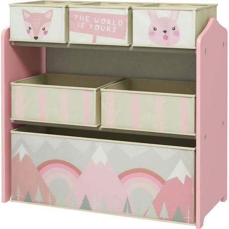 Meuble de rangement enfant avec 6 boîtes amovibles en tissu non tissé Organisateur de jouets, étagère 63L x 30l x 66H cm (1/5)