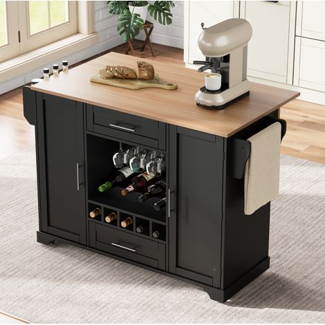 Carrello da cucina con piano ribaltabile, 138 x 45/70 x 92 cm, MDF nero DESVIAE (1/5)