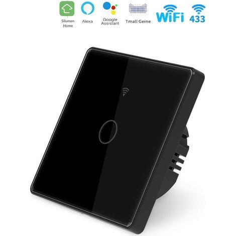 Interrupteur Mural Simple Connecté Wifi Tactile NOIR - Silumen H (1/5)