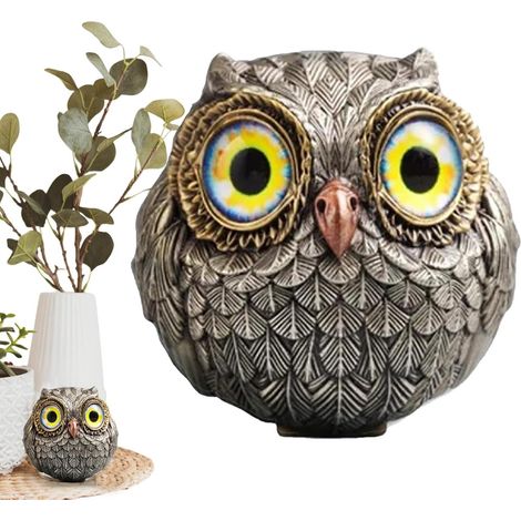 Statue de Chouette Porte-Bonheur Garde Heureux, Figurine Animale Jaune, Sculpture Hibou, Réaliste, Petite Chouette de Poche en Feutre (1/5)