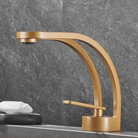 Accessoires de vanité, mitigeur de salle de bain, robinet de baignoire pour lavabo, mélangeur d'eau chaude et froide pour lavabo, installation monotrou en cuivre, or (1/4)