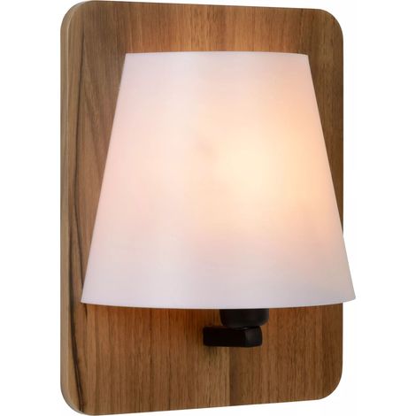 Wandleuchte Stoff Holz 25 cm hoch klein in Natur Weiß E14 Wandlampe Schlafzimmer