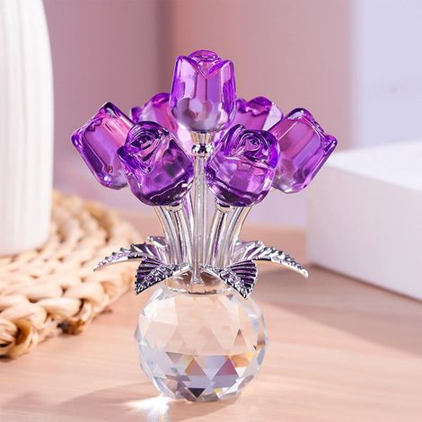 Rose - Verre Transparent - Décoration Bureau Maison Bureau - Cadeau Saint-Valentin - 11 x 8,5 cm - Violet (1/5)