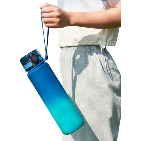 Gourde de sport 1000 ml, dégradé bleu vert, bouteille réutilisable pour activité sportive (1/4)
