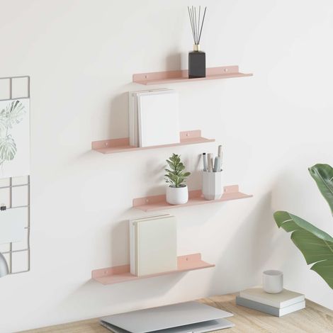Schwebendes Regal 4 pcs Rosa 40 x 8,5 x 2,5 cm Stahl