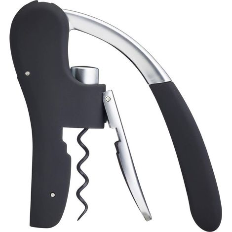 Korkenzieher mit Folienschneider, Profi-Korkenzieher mit Ersatzspirale, Stahllegierung, multifunktionaler Flaschenöffner für den Haushalt, Rotwein-Starter (Schwarz) (1/5)