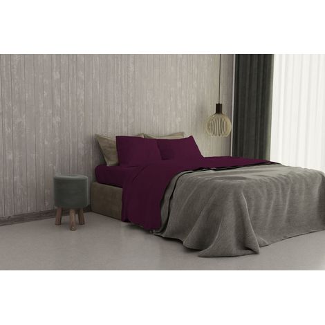Completo letto Max Color, 100% Cotone, Prugna, Matrimoniale