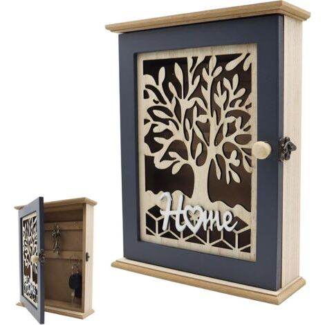 Boite a Clef Decorative,Armoire a Cléf avec Motif Arbre de Vie Boîte à Clé en Bois,Armoiré à Clés Murale,Armoires à Clés en Design Rétro Creux,Convient pour Un Placement dans,Chambre, Couloir (1/5)