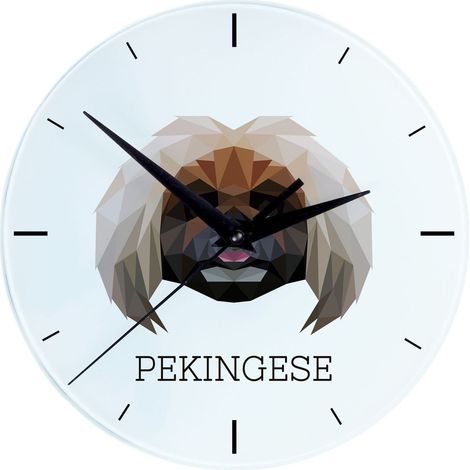 Pekingese - geometrische Wanduhr mit Foto und Aufschrift von Art-Dog