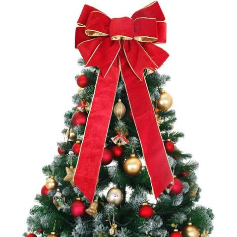 Noeud de Ruban de Noël 60CM Noeud Haut Arbre de Noël Grande Rouge Arcs de Noël Noeud Ruban en Velours Mat Decoration de Noël pour Guirlande de Cadeaux (1/4)