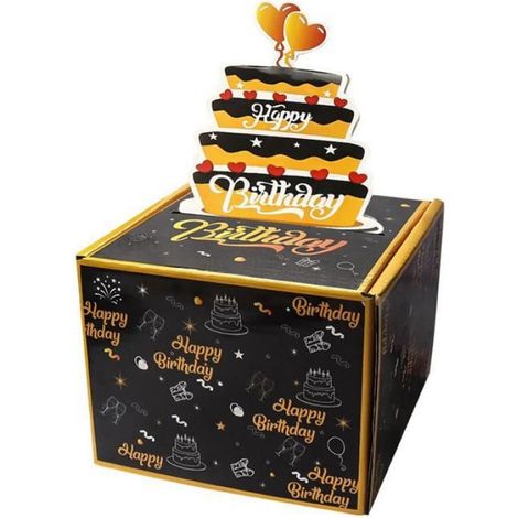 Tirelire Joyeux Anniversaire pour Cadeau en Argent, Coffret Cadeau Parfait avec Carte de Gâteau pour les Amis et la Famille, Noir + (1/4)
