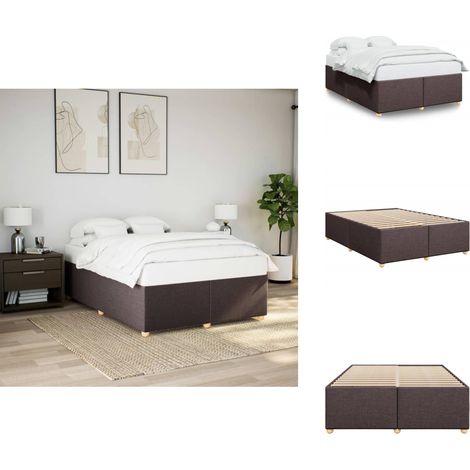 Cadre de lit sans matelas marron foncé 160x200 cm tissu - Cadre De Lit - Cadres De Lit - Sommier - Meuble De Chambre À Coucher (1/5)