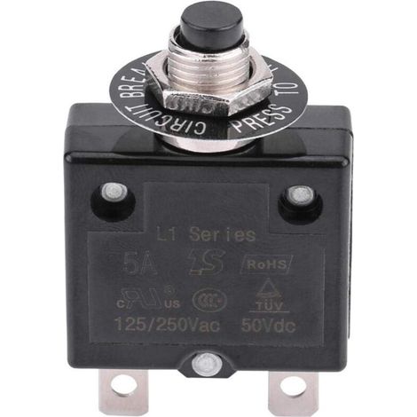 Disjoncteur 5A 8A 10A 15A 18A 20A 30A Interrupteur thermique de réinitialisation en option, 125-250V AC 50V DC Disjoncteur à bouton-poussoir de protection contre les surcharges de courant(5 am (1/5)