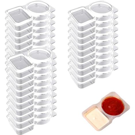 Recipiente doble para snacks de 50 piezas,Caja de almacenamiento de alimentos,práctico organizador de snacks,Caja doble para salsas,130 ml (1/5)