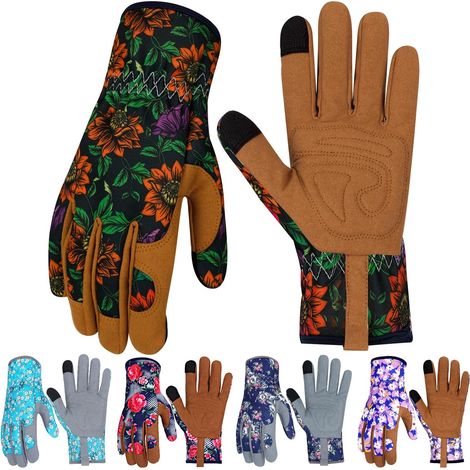 Filiyano-Gants de jardin en cuir pour femmes, résistants aux épines, compatibles avec les écrans tactiles, cadeaux pour le travail, taille M (1/5)