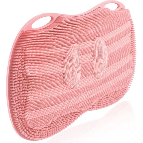 Tapis de Douche en Silicone Pour Frotter Les Pieds, Grand Tapis de Douche Avec Ventouses Antidérapantes et Brosse pour Nettoyer, Exfolier et Masser Les Pieds Sans Se Pencher (Rose) (1/5)