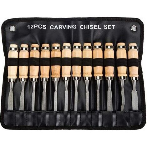 Professionelles Holzmeißel-Set – 12 scharfe Holzbearbeitungswerkzeuge mit Tragetasche – Schnitzmesser-Set. Ideal für Einsteiger in die Holzschnitzerei. (1/5)