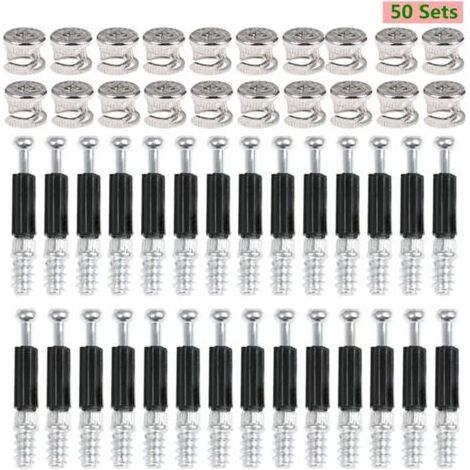 Raccords de Came 50 Paire de Connexion de Panneaux d'armoires de Meubles Ø15mm Connecteur Invisible de Meuble de Cuisine, Placard, Armoire en Bois 40mm (1/5)