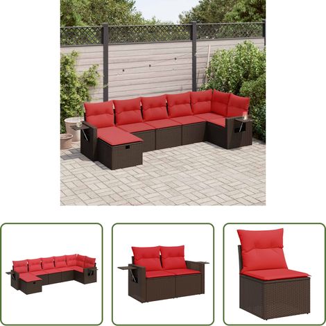 Terrassensofa - 7-tlg. Garten-Sofagarnitur mit Kissen Braun Poly Rattan (1/5)