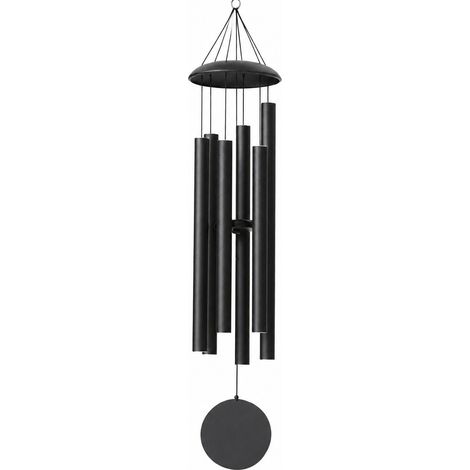 Carillon commémoratif extérieur de 114 cm (45 po), en métal robuste brun, 6 tubes en aluminium au son grave, noir « Deuil d’un être cher ». (1/5)