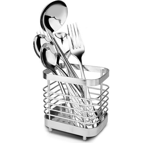 Porte-couverts en acier inoxydable, étagère de rangement pour ustensiles et accessoires de cuisine, boîte à couverts pour couteaux, cuillères, spatules, pinces, etc. (1/4)