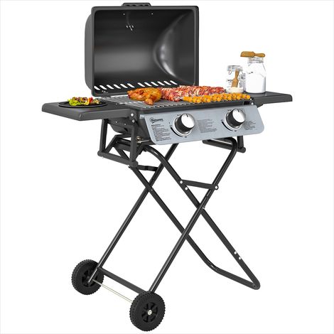 Barbecue à gaz portable 2 brûleurs 5,6 kW avec thermomètre et (1/5)