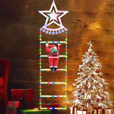 (couleur)Noel Guirlande Lumineuse Electrique,Lumière D'échelle LED de Noël,Échelle avec Le Père Noël,8 Modes,Fonction Mémoire Minuteur, Étanche,pour Decoration Noel Exterieur et Interieur (1/5)