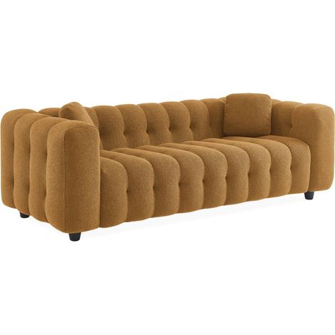 sweeek - 3-Sitzer-Sofa mit strukturiertem und kapitoniertem Bouclé-Bezug, Strukturiertes  Bouclé, Senfgelb